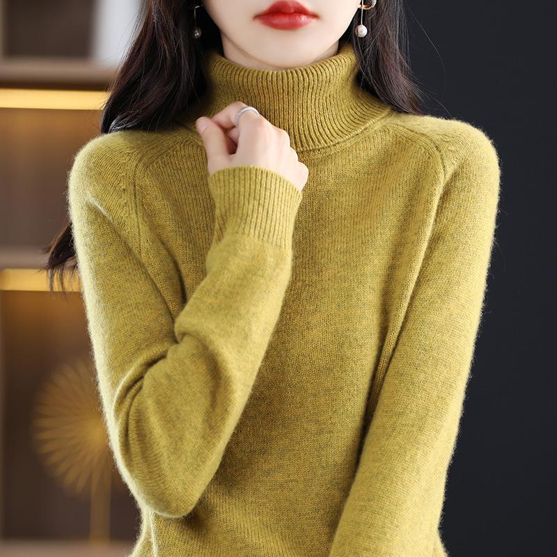 Solid Turtle Neck Sweater Elegant Long Raglan Sleeve Essential Sweater for Fall Winter Women's Clothing
