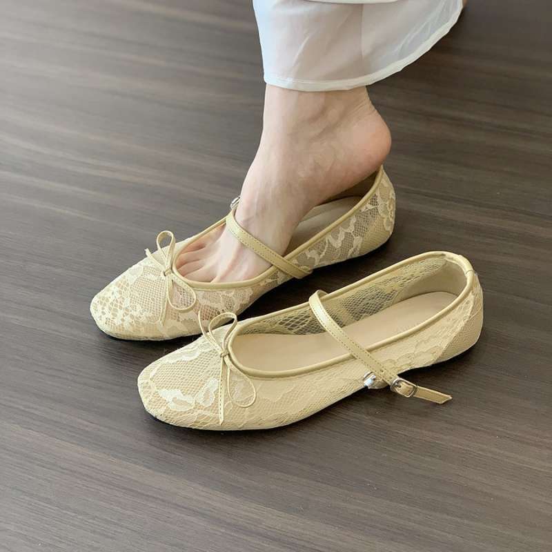 Flat bottom gentle bow fairy white mesh one word with ballet shoes female summer Mary Jane new single shoes