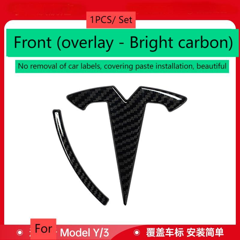 ABS Coverable Front Logo Rear Logo Steering Wheel Badge for Tesla Model 3 Y Carbon Fiber Label Car Accessories Personalization