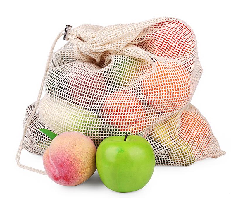 Eco-friendly Pure Cotton Mesh Drawstring Bag for Fruit & Vegetables