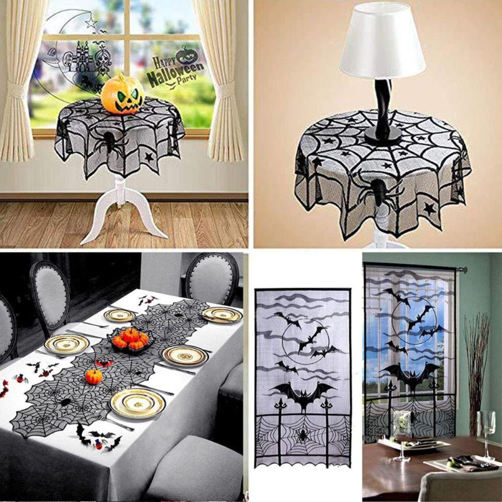 Cloth Halloween Door Curtains Table Flags Spider Web Tablecloth  Halloween