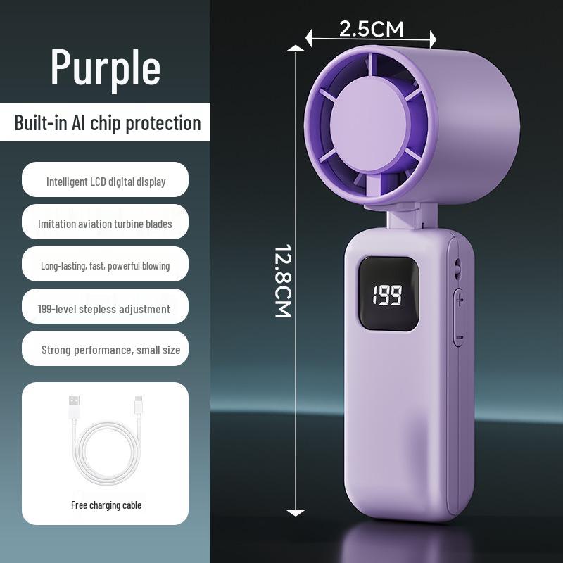 

2026 High-Speed USB Rechargeable Mini Handheld Foldable Fan with Digital Display and Lanyard фіолетовий