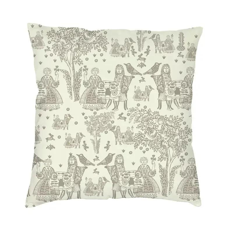 Poszewka na kwadratową poduszkę dekoracyjną Toile De Jouy Sepia Vintage Paryski Design Artystyczny Poszewka na poduszkę z nadrukiem 3D z dwóch stron na sofę