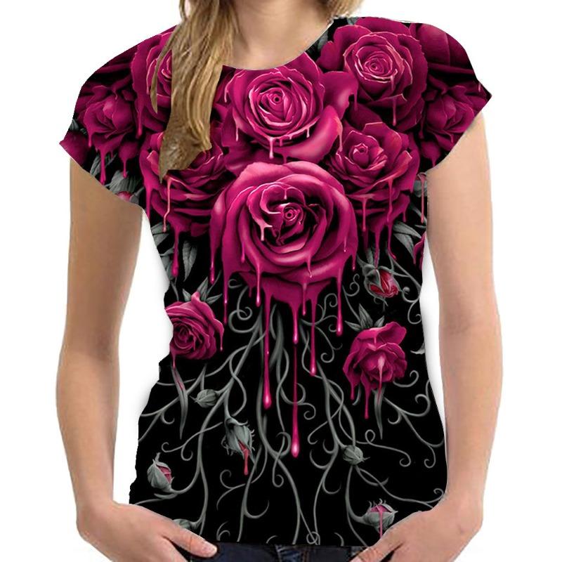 Rose Summer Short Sleeved Women's Large Women's 3D Printed Fashion T-shirt Printed Women's Shirt