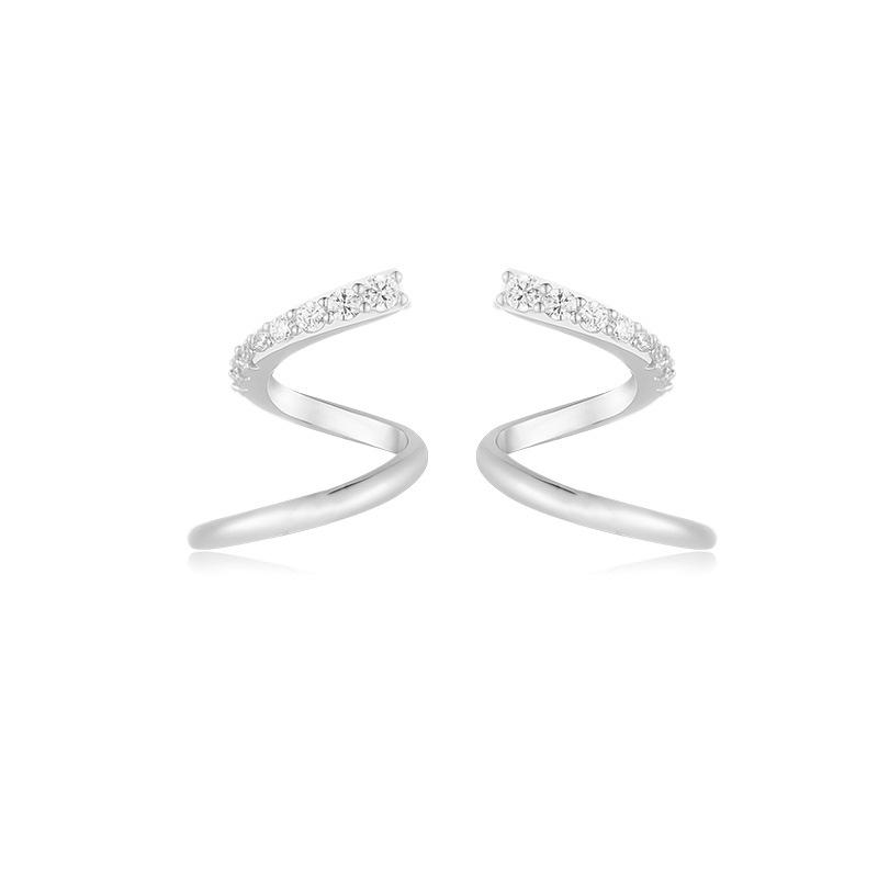 S925 Silver Plated Stud Earrings with Diamond Rotary Line Earrings Simple Commuter Korean Temperament Small Fresh Wave Zircon Stud Earrings
