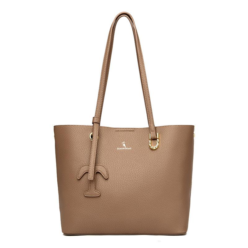 Trendy Fashion Retro Portable Tote Bag New Solid Color Soft Leather Texture Shoulder Bag Commuting To Work Large Capacity Women's Bag