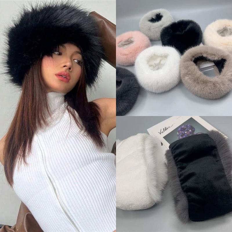 Fluffy Fur Women'S Winter Hat Warm Ear Protection Snow Ski Cap Female Faux Fox Fur Headband Hat Windproof  Hat