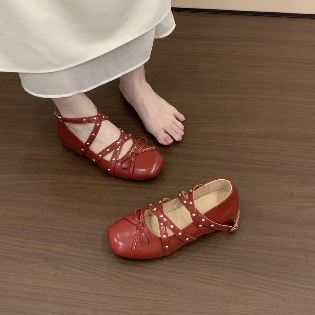 Fashion Summer New Style Popular Butterfly-knot Flats Mary Janes Women Comfort Soft Sole Ladies Elegnat Square Toe Dress Ballets Shoes