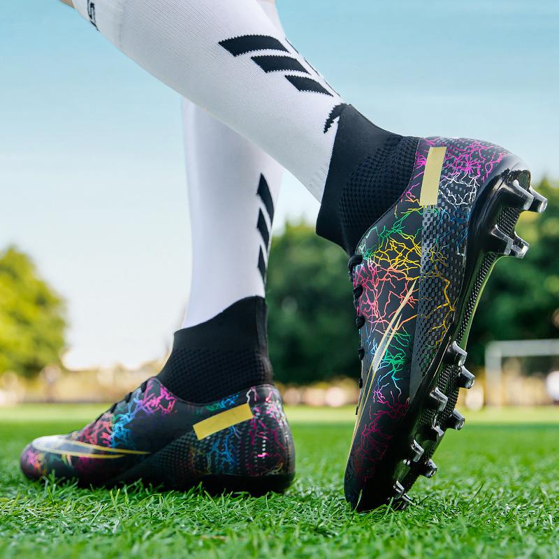 Autumn New High Top Football Shoes with Broken Nails Black Camo Large Size Boys' Adult Professional Training Football Shoes