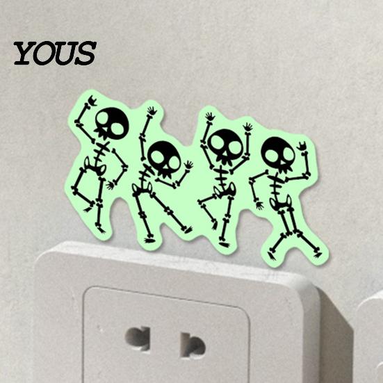 Universal Socket Switch Cover Halloween Light PVC Sticker, Glow in The Dark Skeleton Funny Dancing Wall Art Decal, Luminous Sticker for