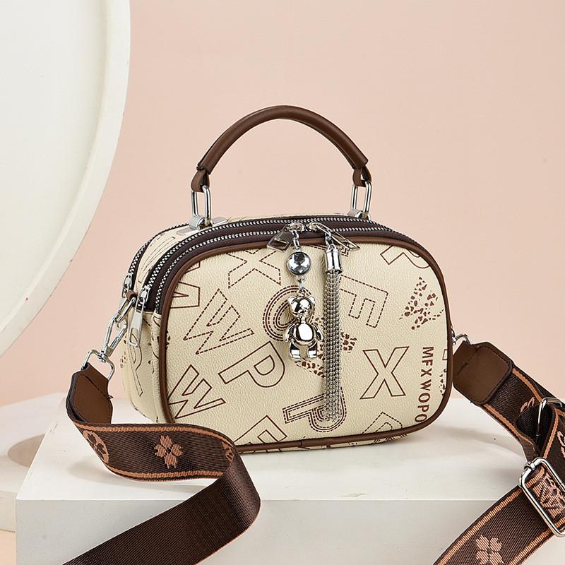 

Trendy Small Square Handbag For Women With Fashionable Wide Shoulder Strap In Coffee Color Light XFM
