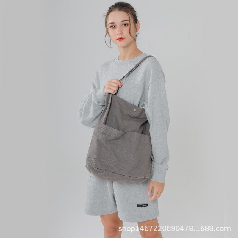 Spring Bag Canvas Bag Retro Washed Cloth Bag Bucket Bag Large Capacity Shoulder Bag