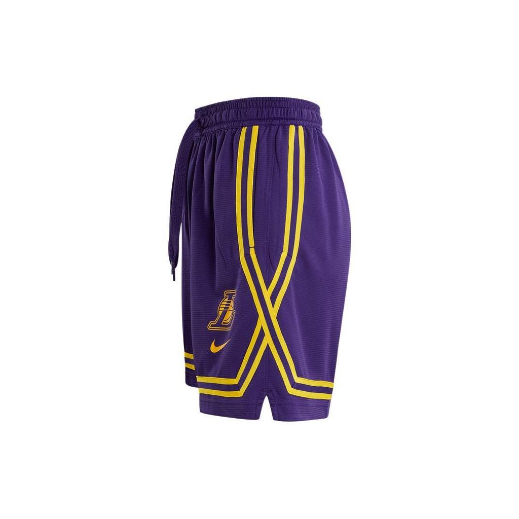 Nike Solid Stripe Los Angeles Lakers Mesh Drawstring Shorts With Logo Print Women Bottoms Purple DR2369-504