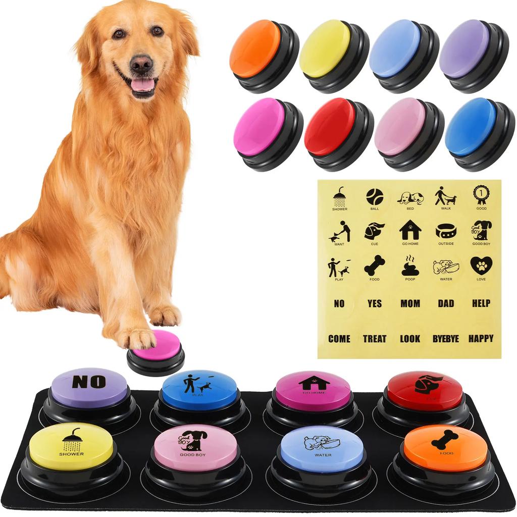 8PCS Dog Talking Button Recordable Dog Training Buttons 8 Color Dog Training Buzzers 30 Seconds Voice Recording Battery Operated