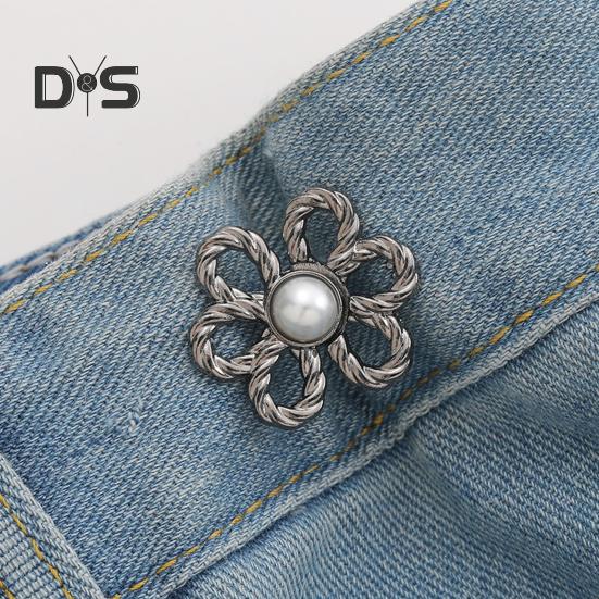 Pant Waist Tightener Flower Design Button Reusable Waist Adjuster No-Sewing Adjustable Waist Buckle for Loose Jeans Skirts