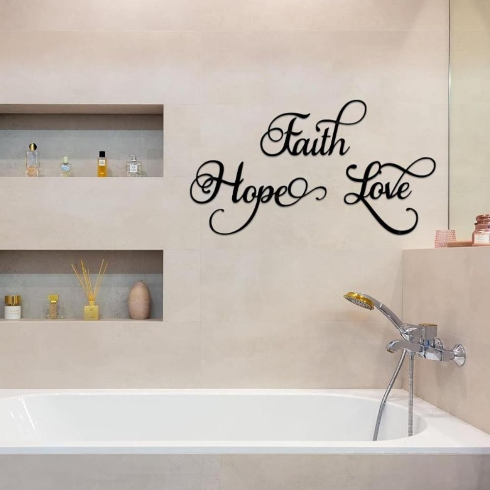 3 Pieces Black Metal Wall Decor Inspirational Faith Hope Love Sign Rustic Vintage Word Art Home Bedroom Living Room Farmhouse Letter