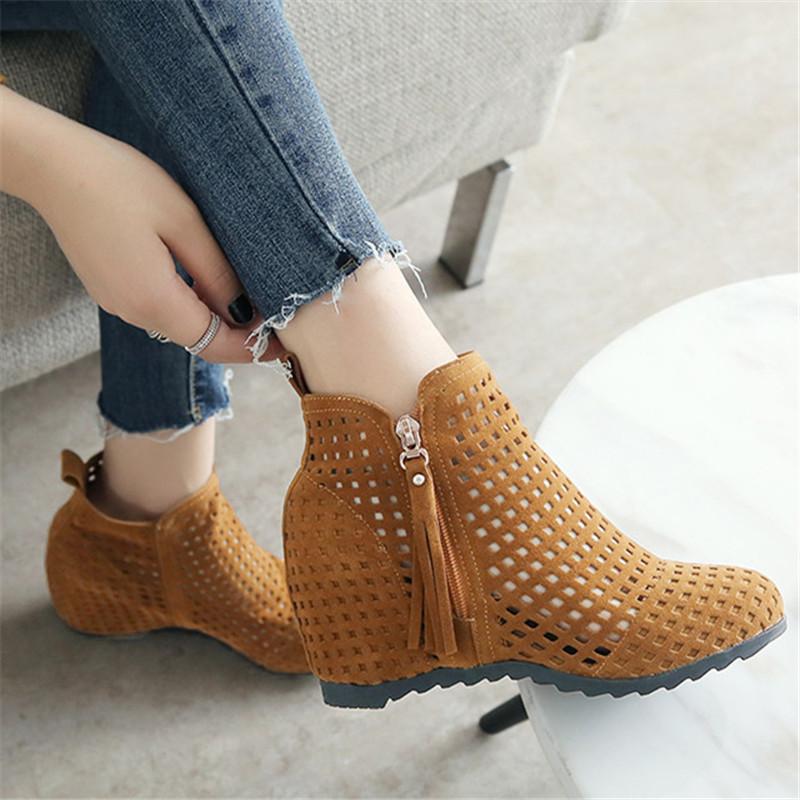 Fashion 2025 New Women Summer Boots Flat Low Hidden Wedges Cutout Zip Bootas Ladies Dress Casual Shoes Hot Sale Size 34-43 Botas Mujer