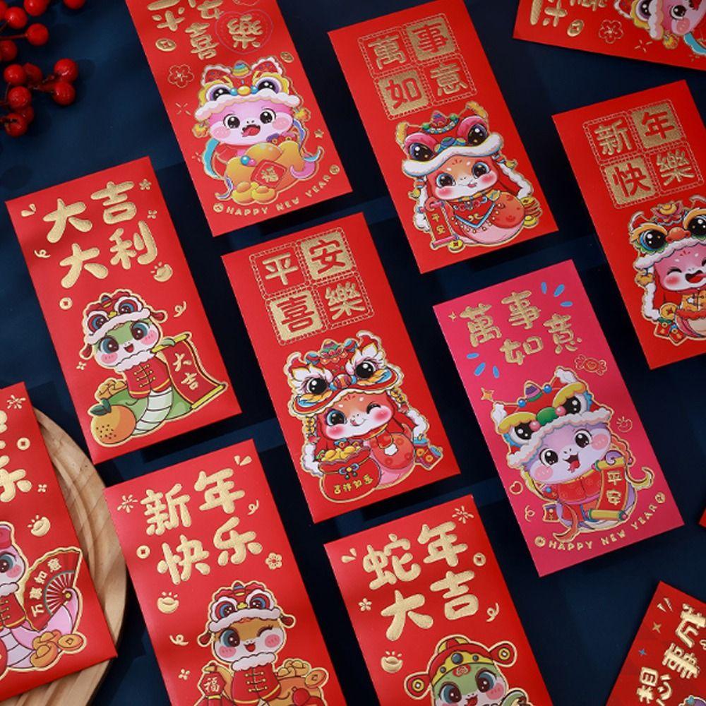 

6pcs Blessing 2025 Snake Year Red Envelope Chinese Style Lucky Money Pockets Red Packet Party Gifts Style 3
