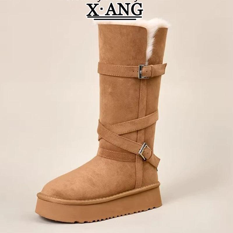 Sheepskin and fur integrated Sangpo snow boots women's winter velvet thickened warm Northeast large cotton shoes platform boots