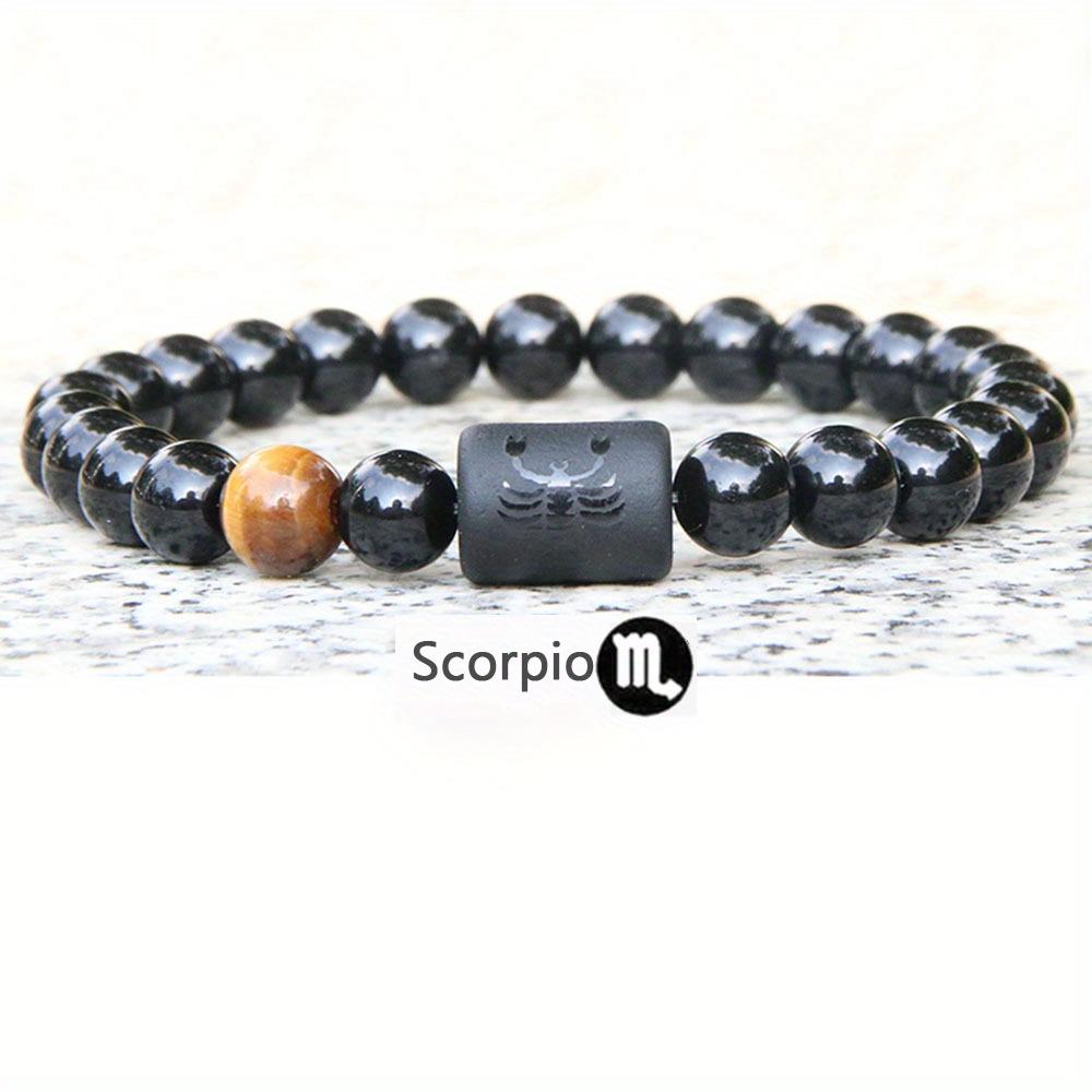 New Twelve Constellation Stretch Bracelet Male Simple Obsidian Engraved Couple Beaded Fashion Commuter Bangle Natural Stone