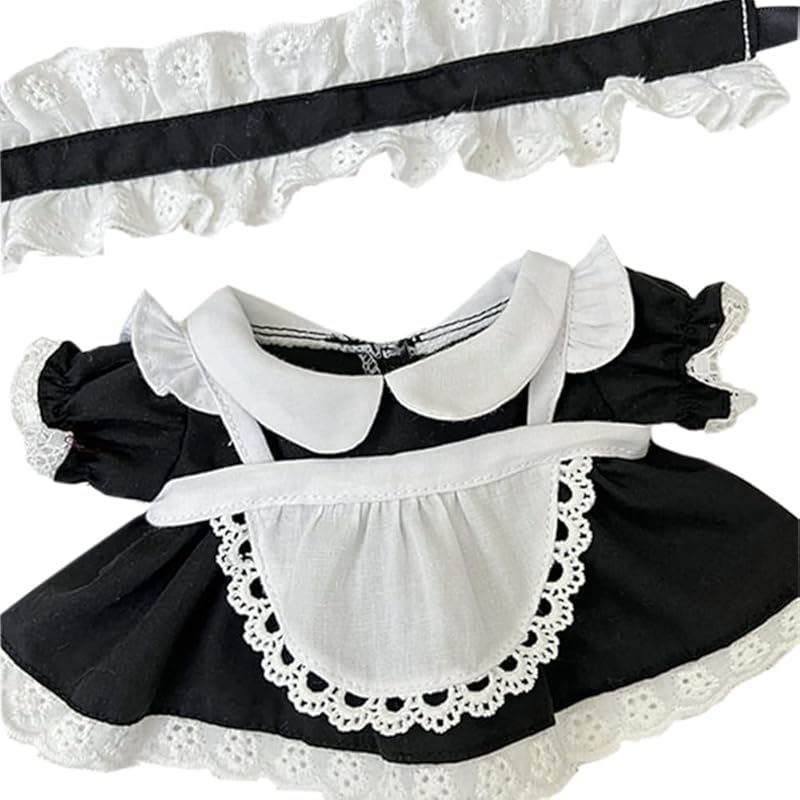 Niannyyhouse 20cm Plush Doll Clothes Headwear Dress Apron Maid Suit 8in Soft Stuffed Plush Dress Up (Black)