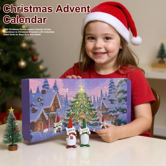 2025 Julegnom Adventskalender 24 Dagers Nedtelling til Jul Pynt med Samleobjekt Dvergdukker for Gutter Jenter Og Voksne