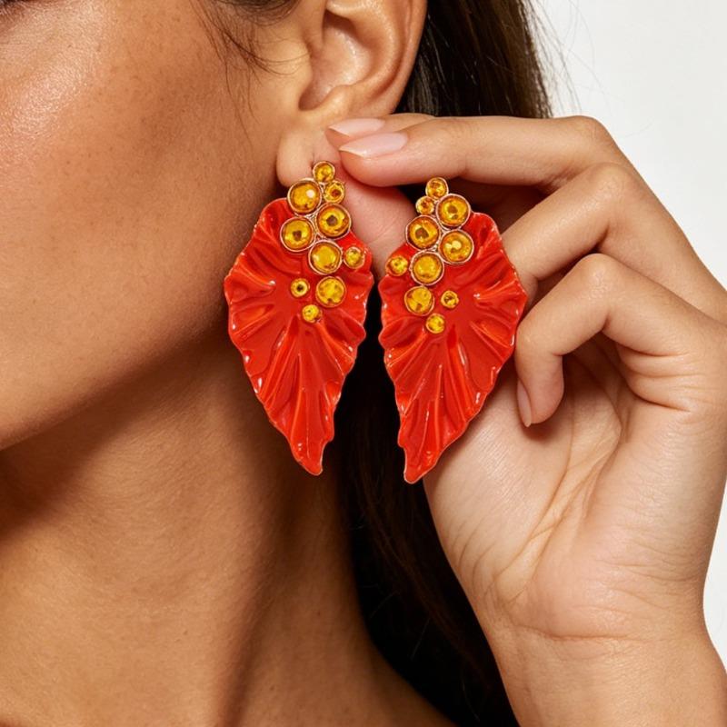 Exaggerated Style Enamel Flower-shaped Earrings for Women, Ear Ornaments