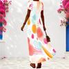 Women Plus Size V Neck Short Sleeve Colorful Printed Long Dress