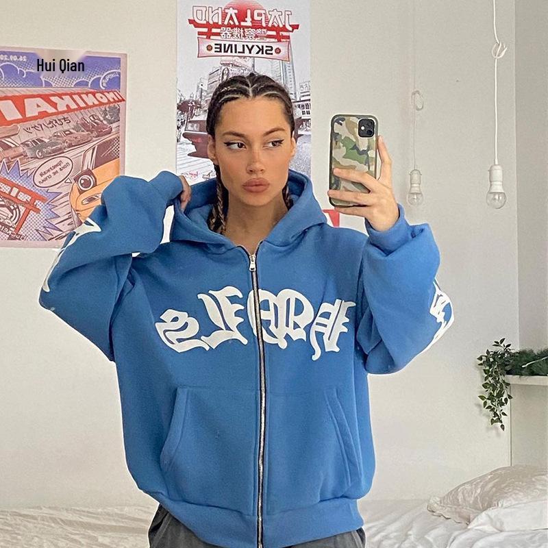 

2024 Women s Street Style Y2K Zipper Hoodie with Bold Lettering XXL