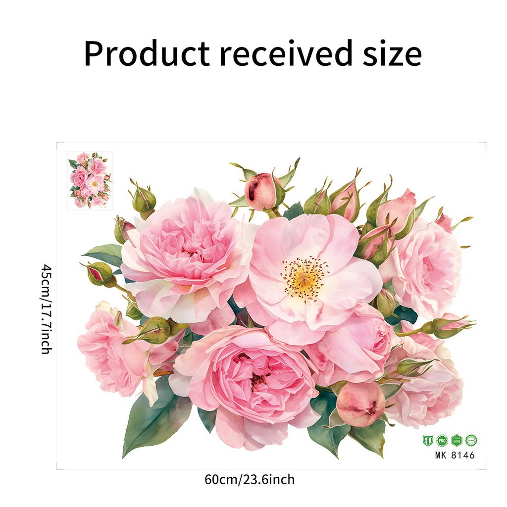 Creative Painting Pink Flower Wall Stickers Self Adhesive Decals for Living Room Bedroom Hallway Home Decor
