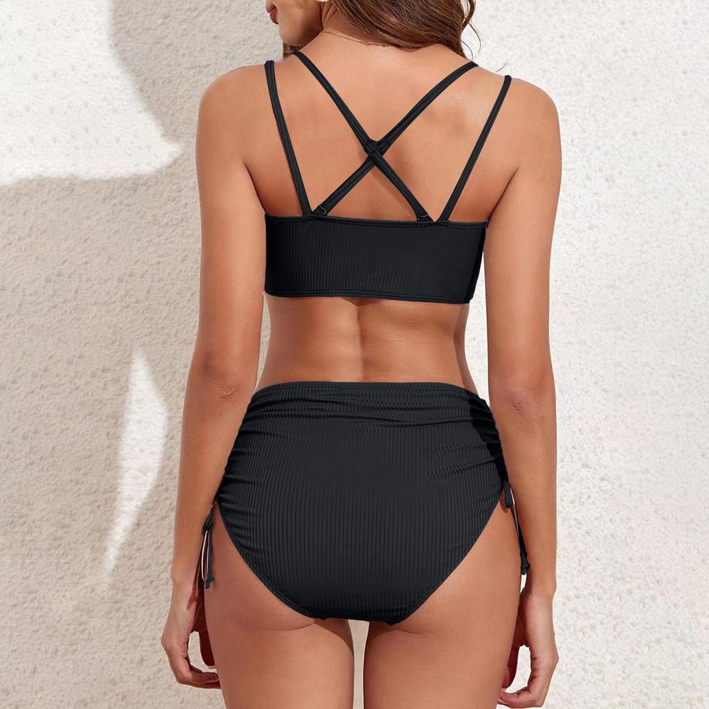 Damenmode High-Waist Push-Up Zweiteiliger Badeanzug