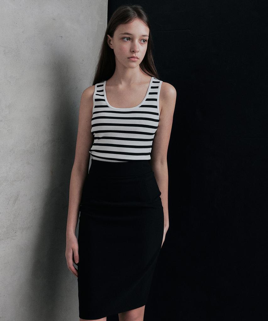 LANG5 [Marine] Striped Sleeveless Knit_White