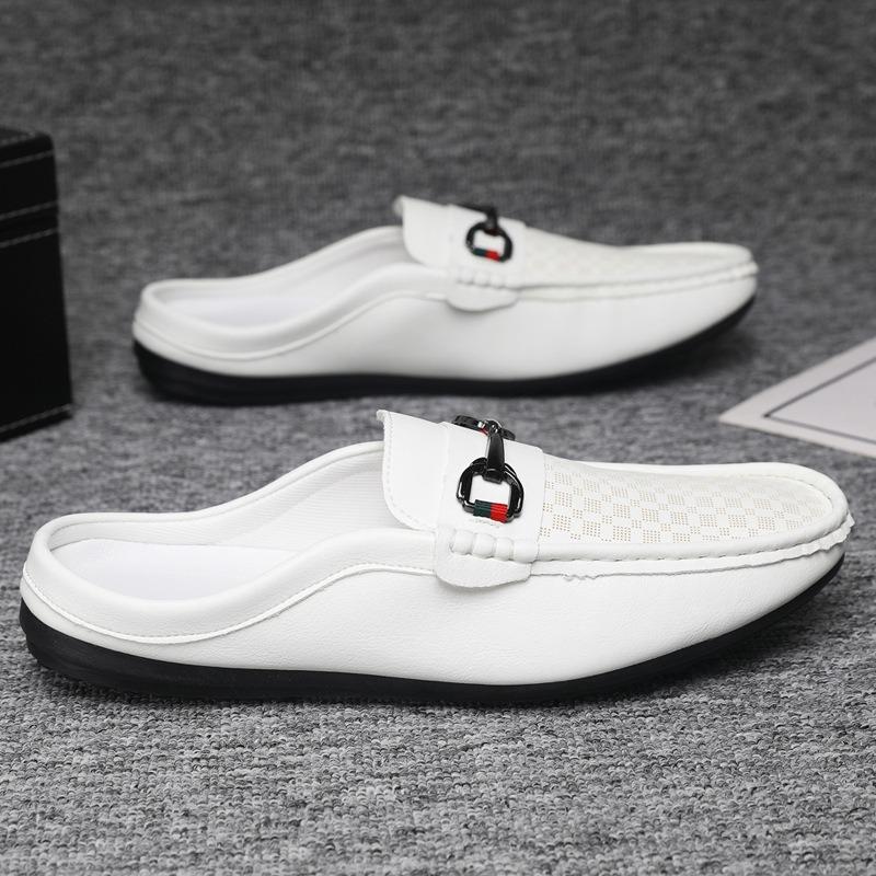 

Туфли Doudou мужские на мягкой подошве дышащие повседневные полушлепки кожаные туфли деловые мужские туфли на одной педали 44