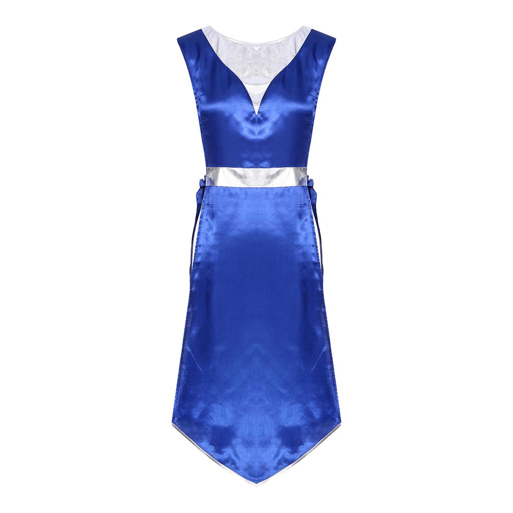 Women Church Worship Robe Choir Performance Tunic Metallic Patchwork Lace Up Sides Split Satin Dress