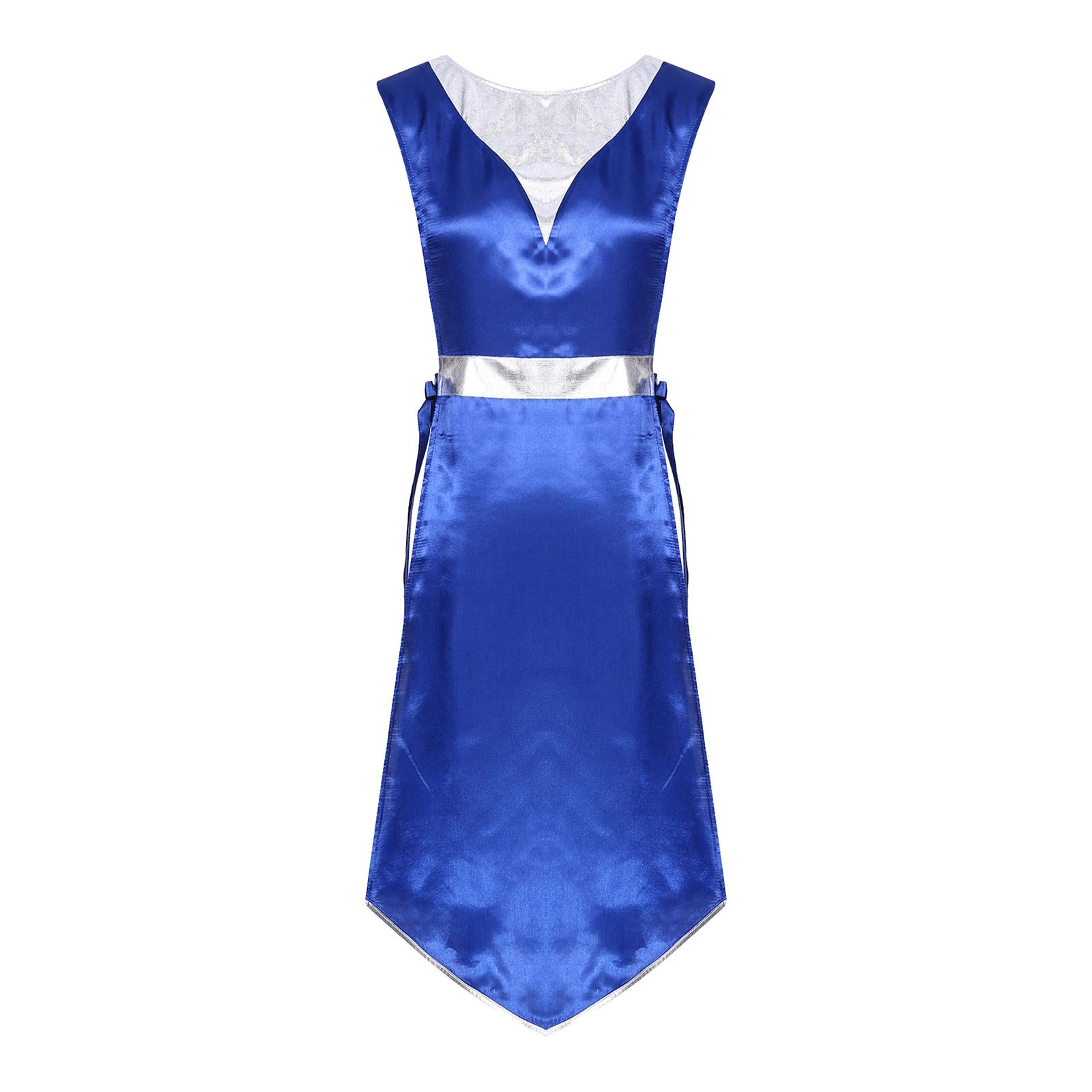 

Женская мантия для церковного хора, металлизированный лоскутный дизайн, шнуровка по бокам, атласная ткань, разрез по низу, туника для выступлений на церковных мероприятиях S/M синий