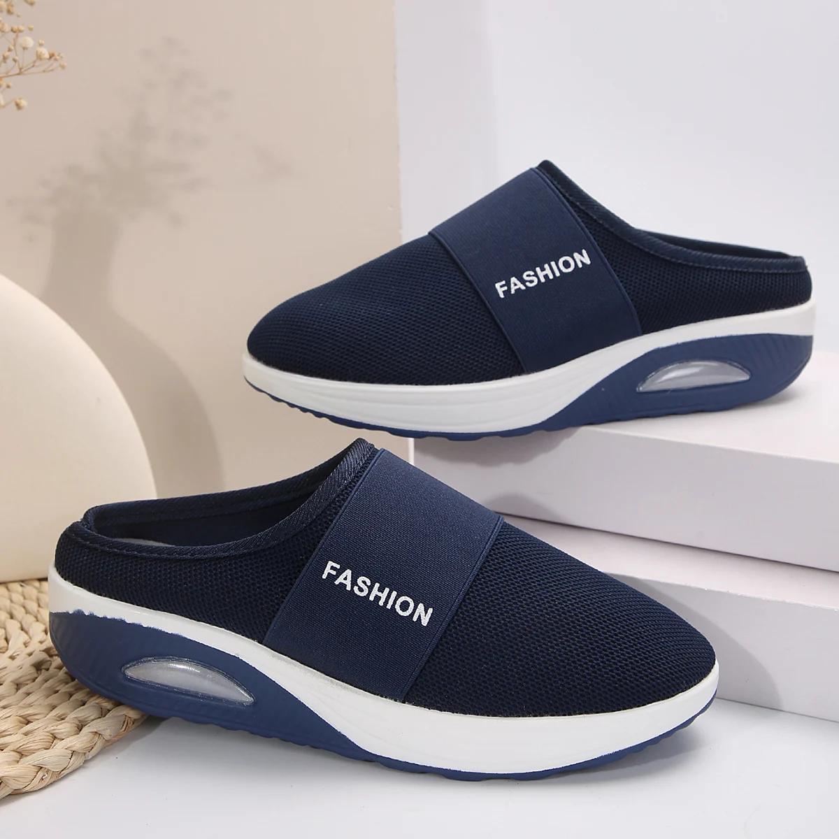 

Fashion Women Wedges Slippers 2025 Fashion Summer Sandals Vintage Anti-slip Casual Shoes for Women Platform Retro Slippers Slides Women 35 темно-синий