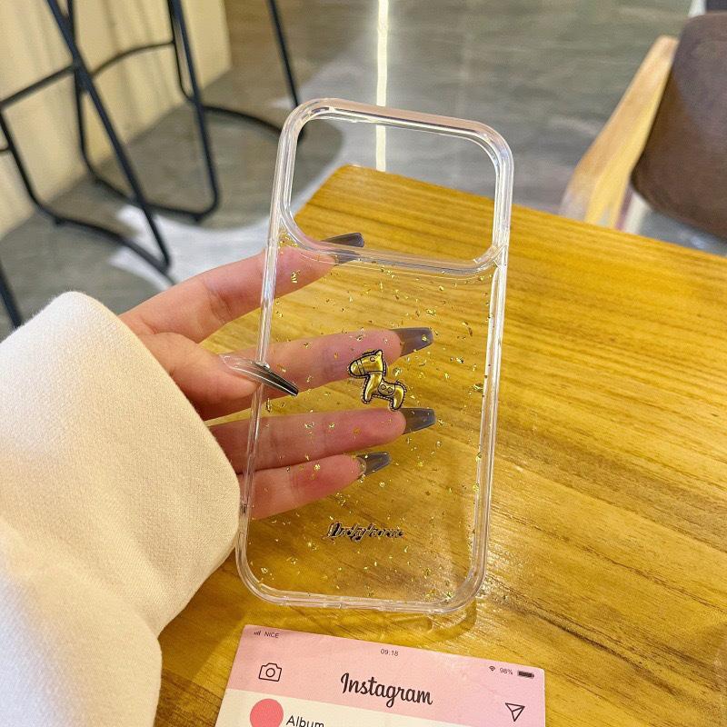 

New Year S Epoxy Gold Foil Mobile Phone Case For Iphone17Pro Transparent Apple 16 Gold Pony 14Plus Soft iPhone 17Promax