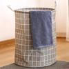 Spacious Grid Pattern Cotton Linen Foldable Laundry Basket for Home Storage of Dirty Clothes Toy and Household Items