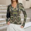 Women's Fashion Casual Print V-Neck Long Sleeve Button-Down Top