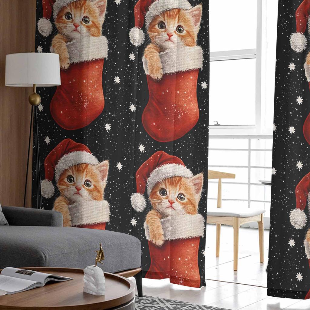 Christmas Winter Christmas Socks Curtains For Living Room Bedroom Home Decoration Window Voile Tulle Curtain Drapes