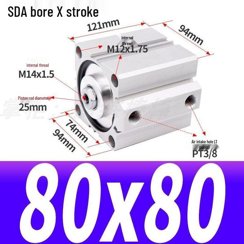 SDA Mini Pneumatic Cylinder, High Thrust, Thin Type, Bore Sizes 20/25/32/40/50