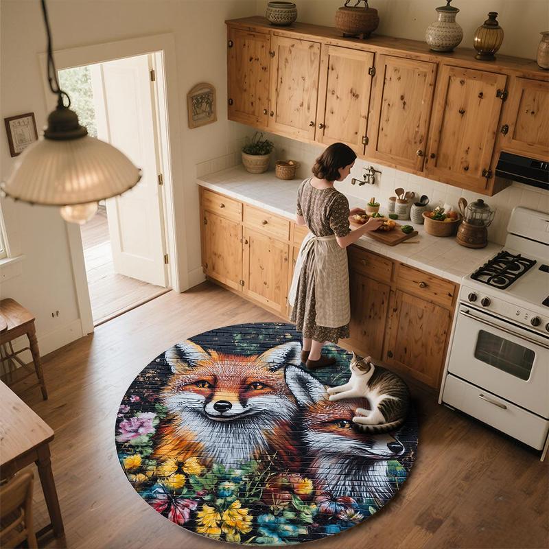 City Fox,Round Area Rug,Carpet Rug for Living Room Bedroom Sofa Playroom Decor,Non-slip Floor Mat