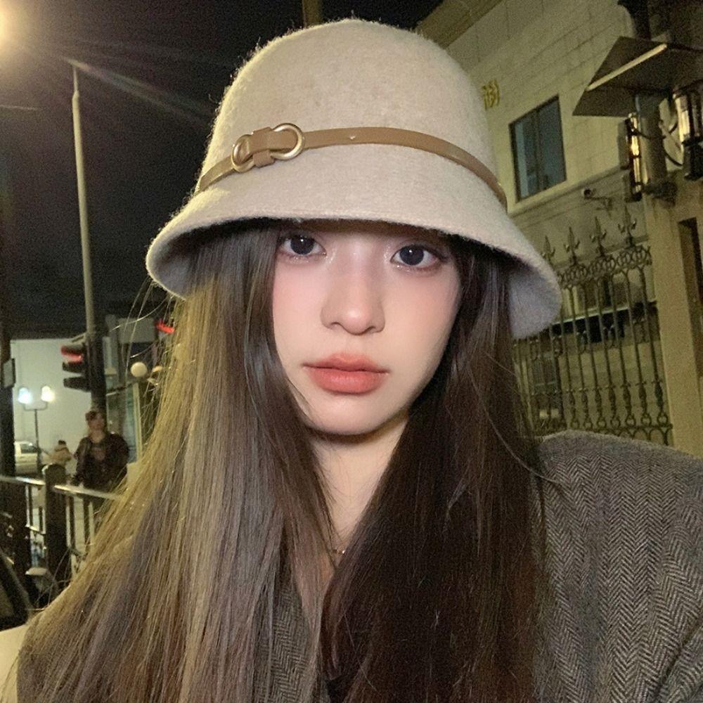 Elegant Women's Formal hat Pure Color Basin Hat Retro Wool Fisherman Hat  Girl
