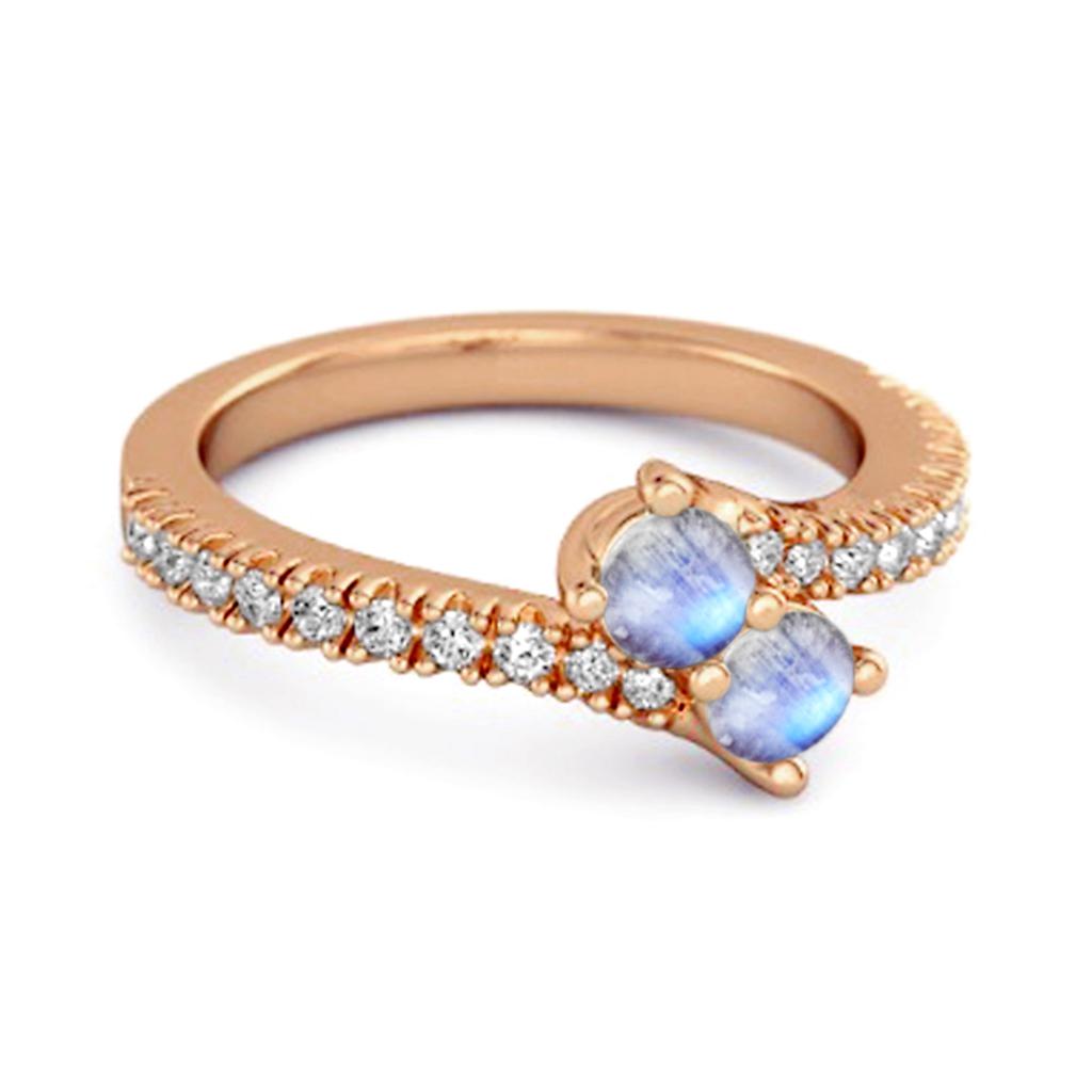 Mondstein Doppelstein Pavé Bypass Ring - 925 Sterlingsilber Roségold Vermeil