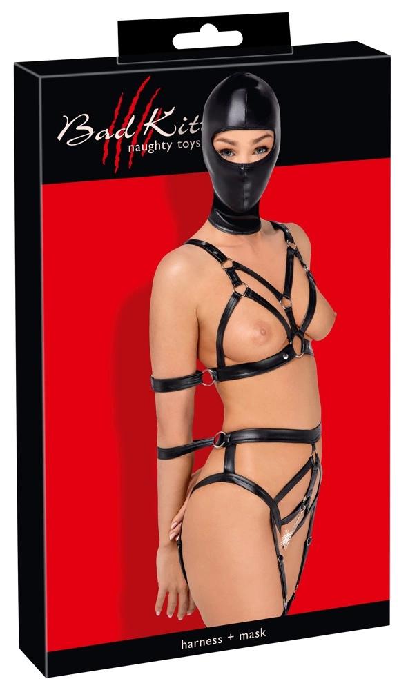 Bad Kitty - Leather Harness Set with Straps and Head Mask M