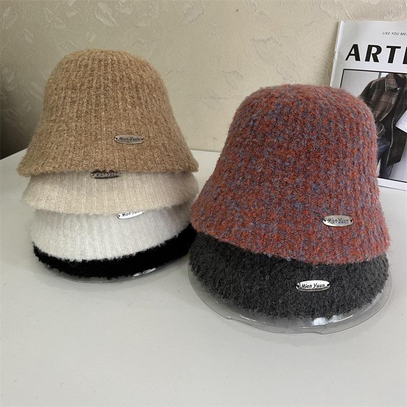 Autumn and winter show small face knitted fisherman hat children versatile big head circumference bucket hat plain basin hat tide