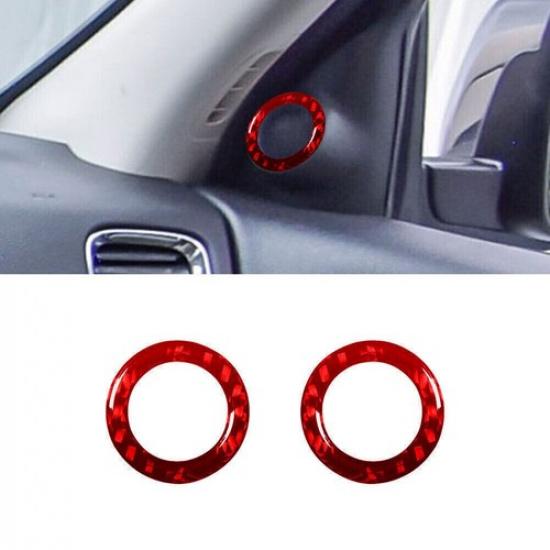2Pcs For Dodge Durango Red Carbon Fiber Interior Door Tweeter Cover Trim