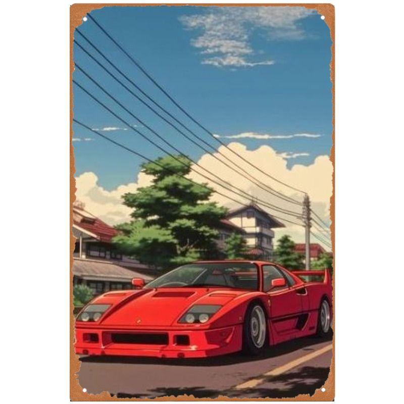 Racing Car Retro Style Metal Decorative Painting for Garage Room Decor