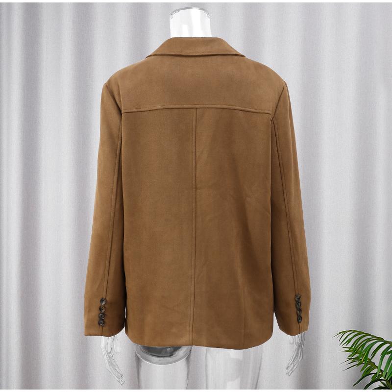 Fashion Brown Lapel With Pocket Jacket Woman Casual Single Breasted Long Sleeve Short Coat 2024 Lady Autumn High Street Outwear