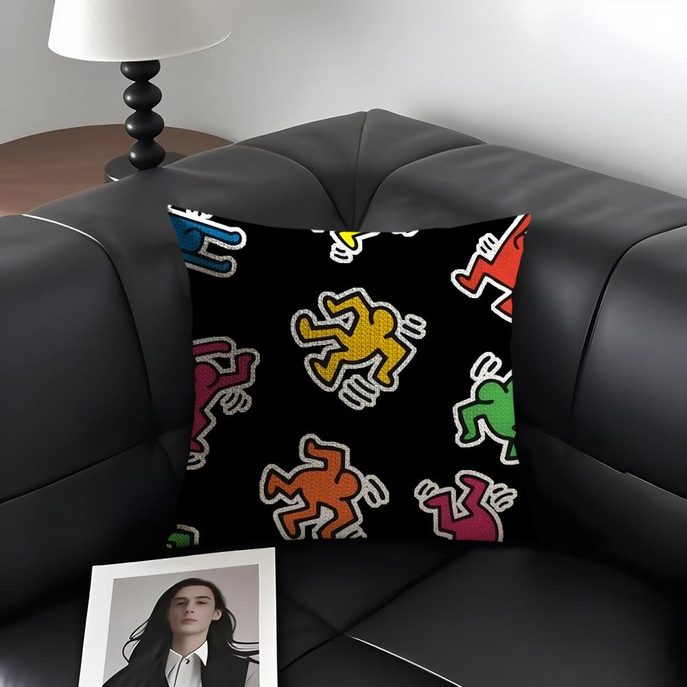 

KKEITH HARING Logo Cushion Cover Natural Linen Organic Fabric DoubleSided Printing Sofa Home Decor Gift Pillow Case 30x30cm